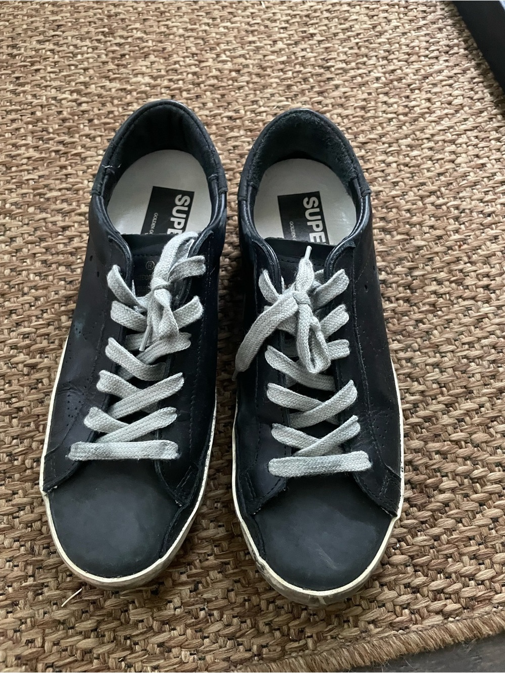 Golden Goose Black Leather Low-Top Sneakers with Gray Laces 37